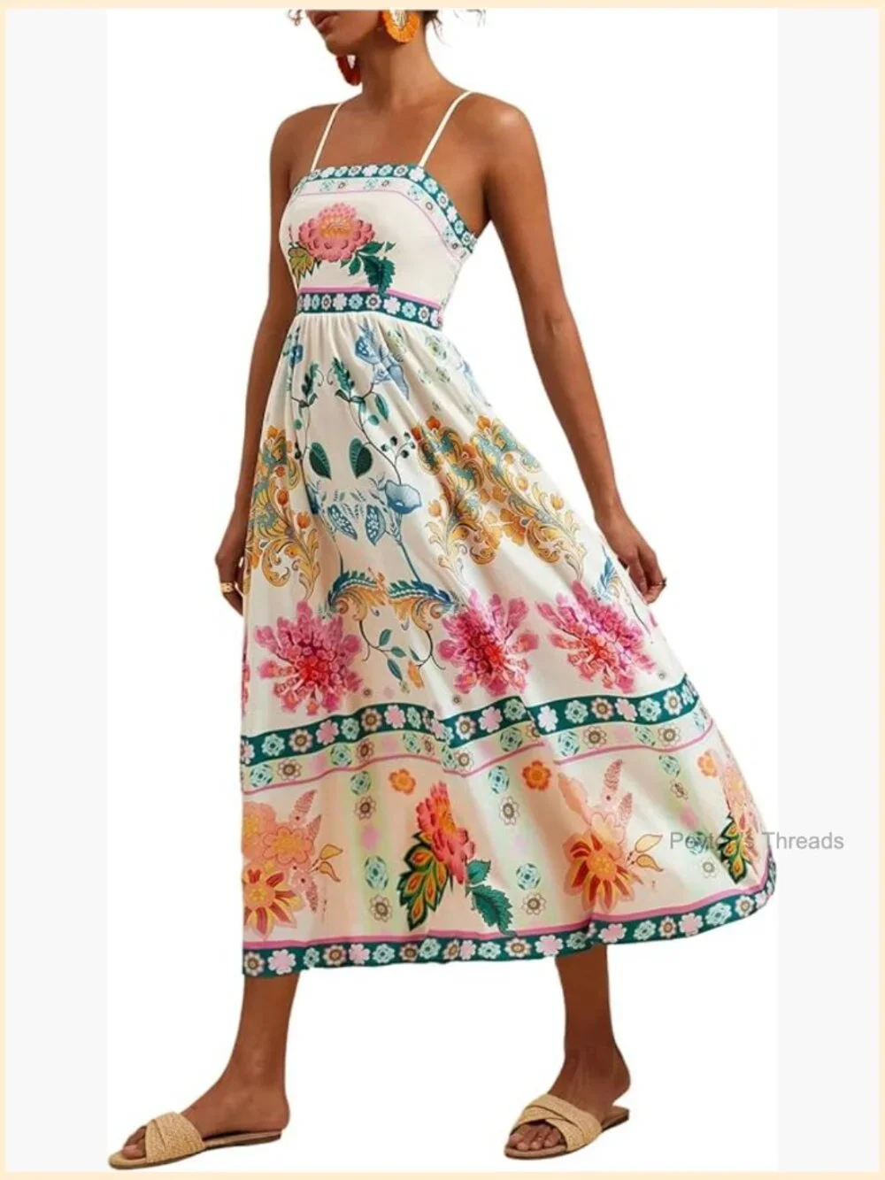 Bohemian Spaghetti Strap Smocked Maxi Dress Flowy Summer Sundress - Picture 1 of 6